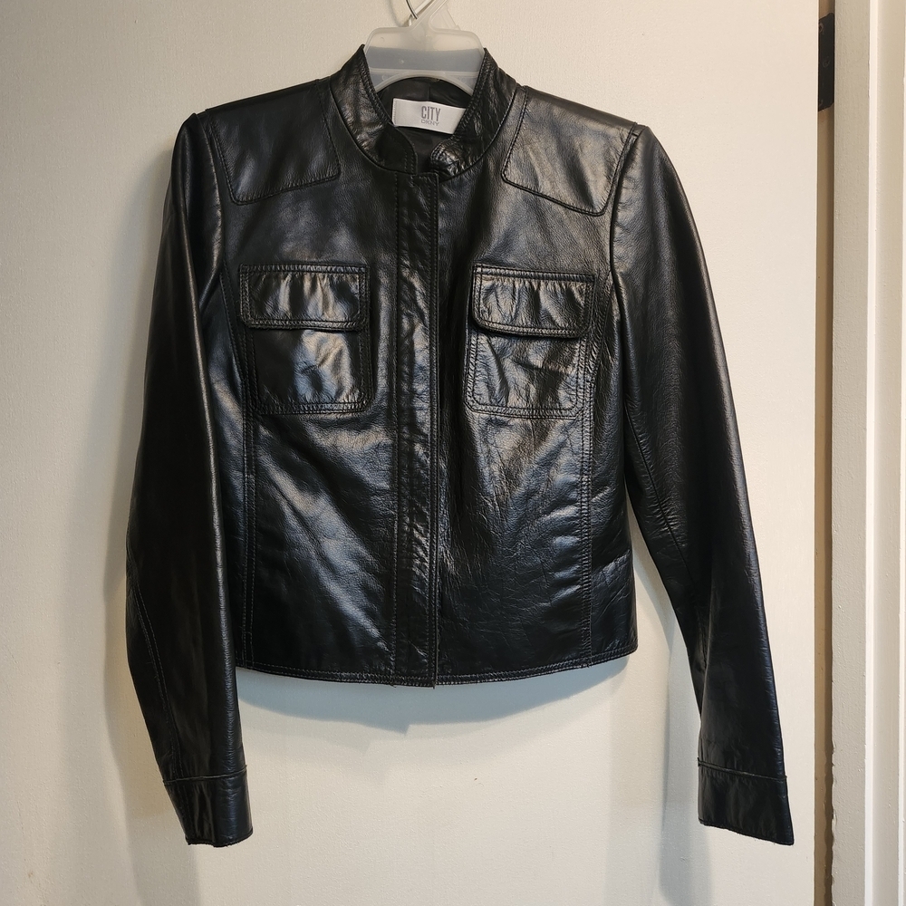 DKNY Women's Sleek Black Leather Jacket